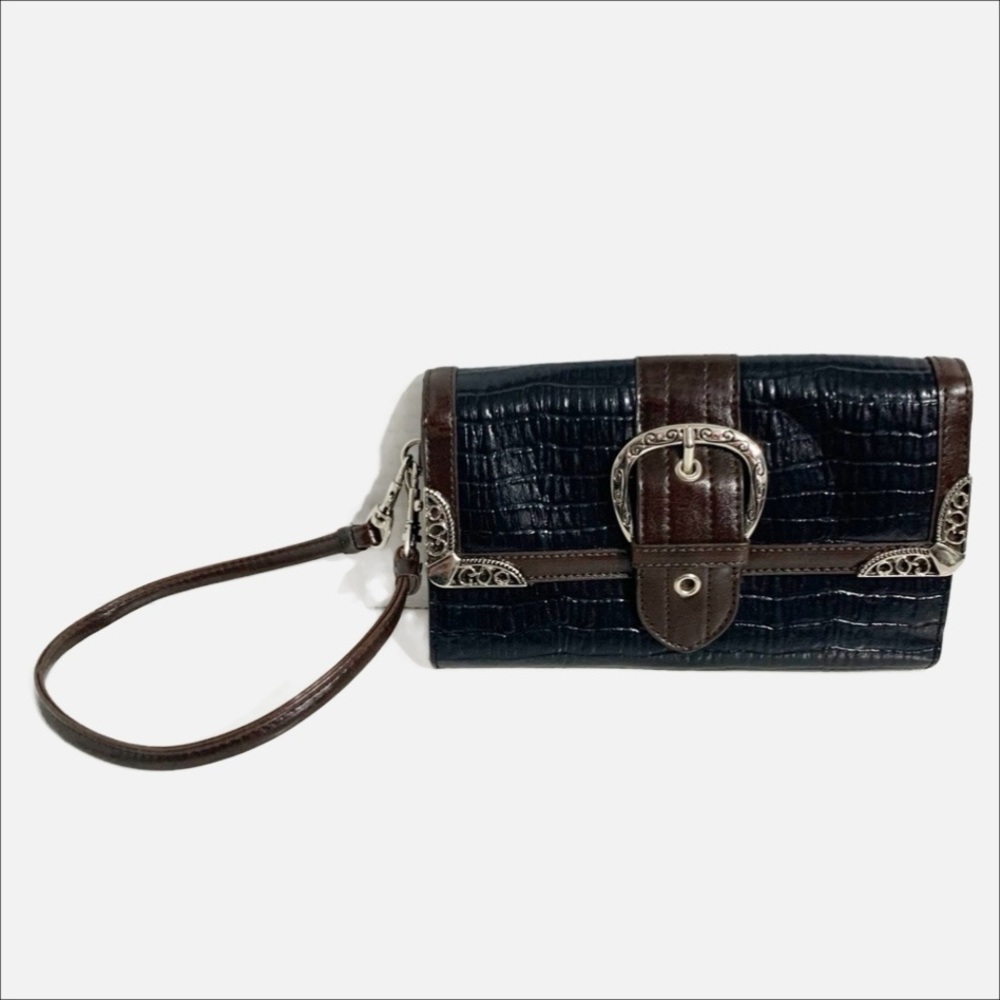 Unbranded Black Brown Croc Embossed Clutch Wristlet Mini Wallet Silver Tone ⬛️🟫